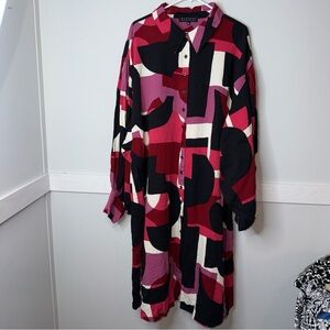 Eloquii Abstract Long Sleeve Dress - Red, Black, White